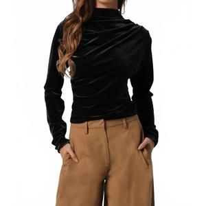 NEW LINE AND DOT lennon velvet top in dark green